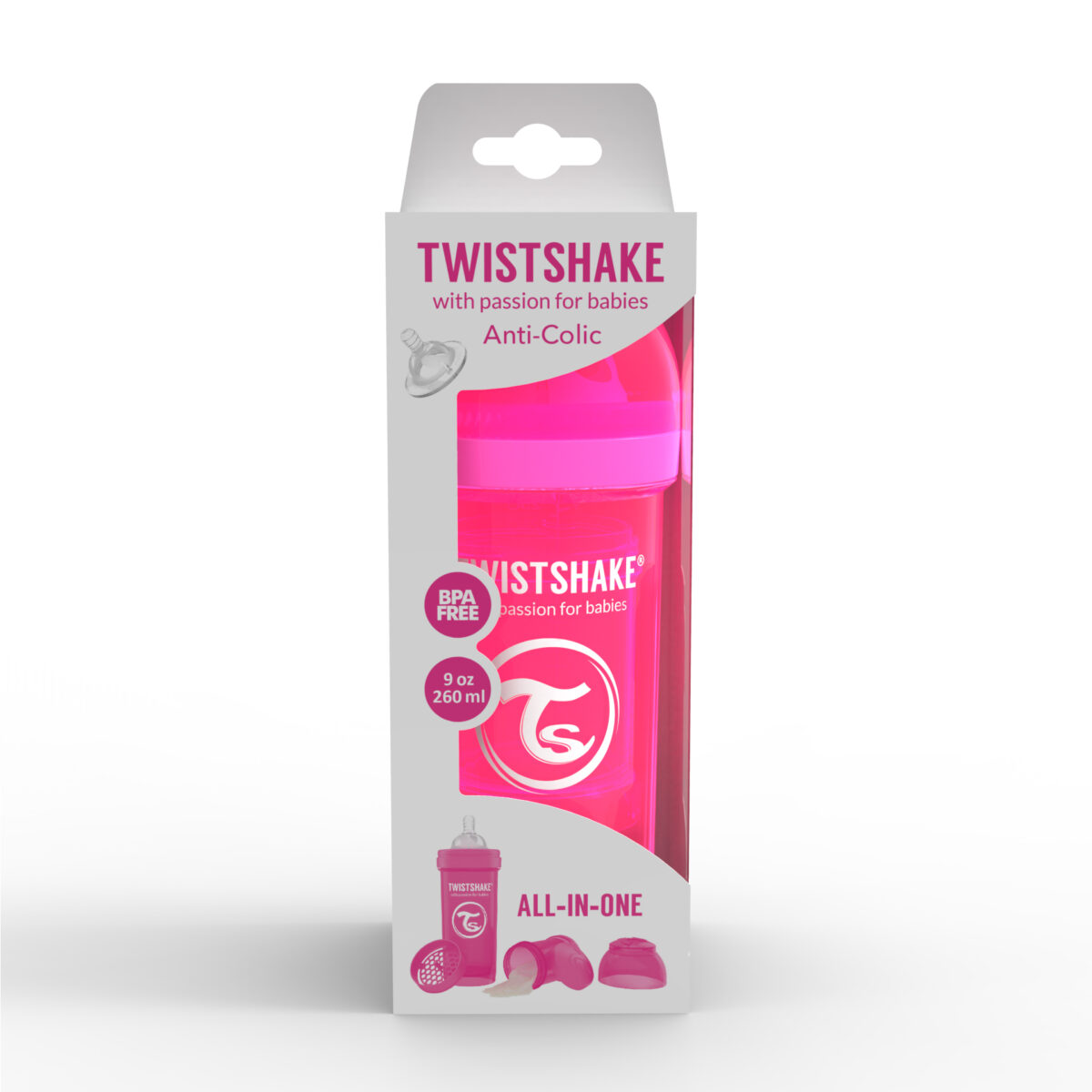 شیشه شیر طلقی 260 میلی لیتر تویست شیک صورتی«Twistshake»