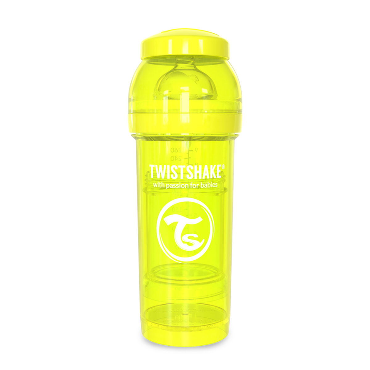 شیشه شیر طلقی 260 میلی لیتر تویست شیک زرد«Twistshake»