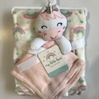 پتو نوزادی با دستمال عروسکی طرح فیل صورتی
