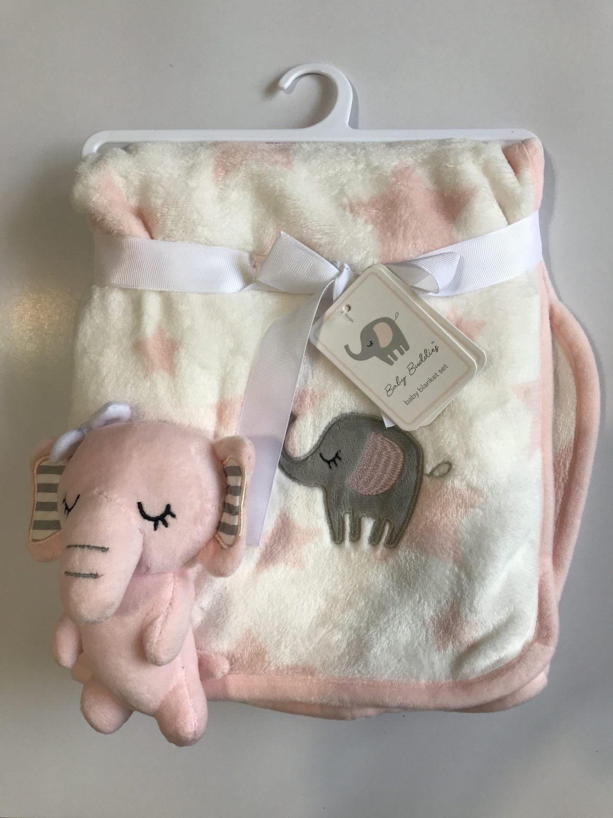 پتو نوزادی با عروسک متصل طرح فیل صورتی